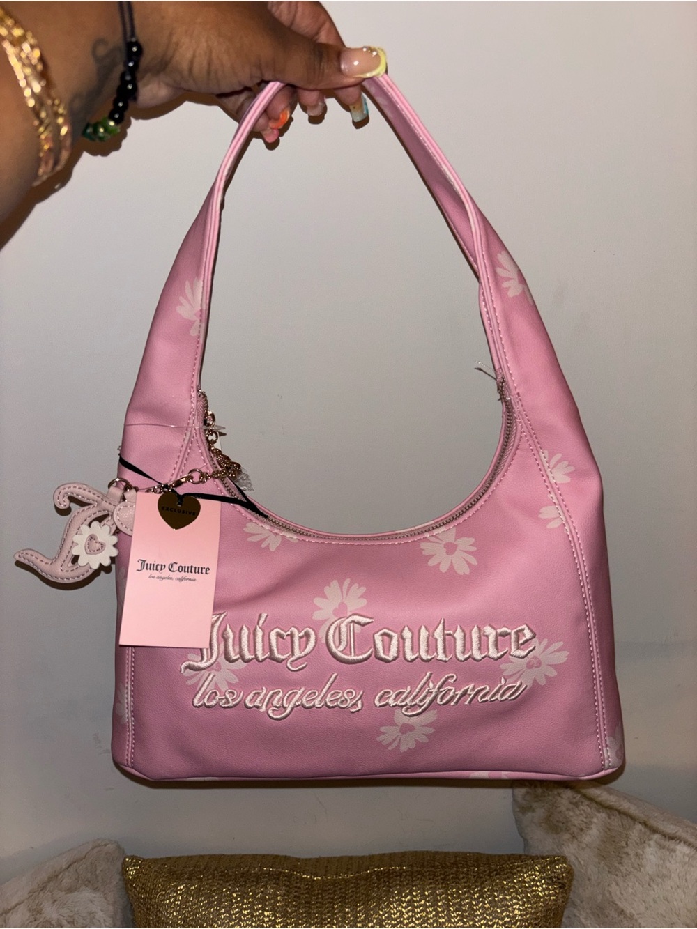 Juicy Couture Pink Floral Logo Shoulder Bag with Charm